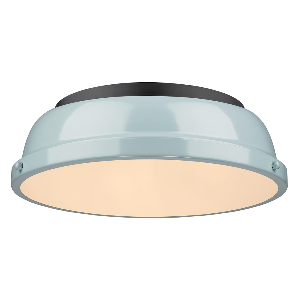 Yep by Golden Lighting Duncan 2-light Flush Mount in Matte Black and Seafoam shade